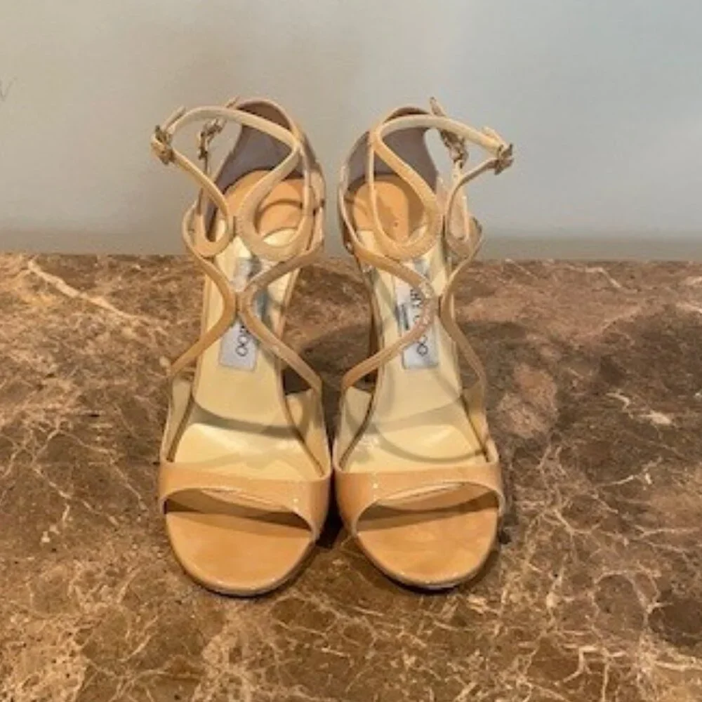 Jimmy Choo LANCE Nude Patent Leather Sandals – Sz 7.5